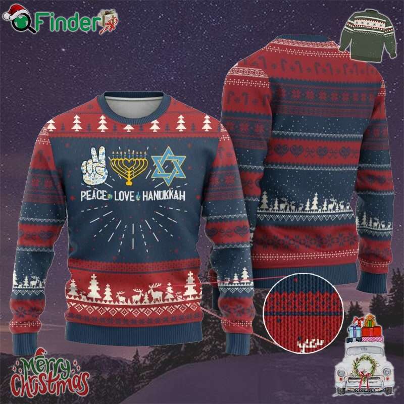 Peace Love Hanukkah Ugly Christmas Sweater Retro Chanukah Jewish Menorah Star Of David Peace Love Hanukkah Ugly Christmas Sweater Retro Chanukah Jewish Menorah Star Of David