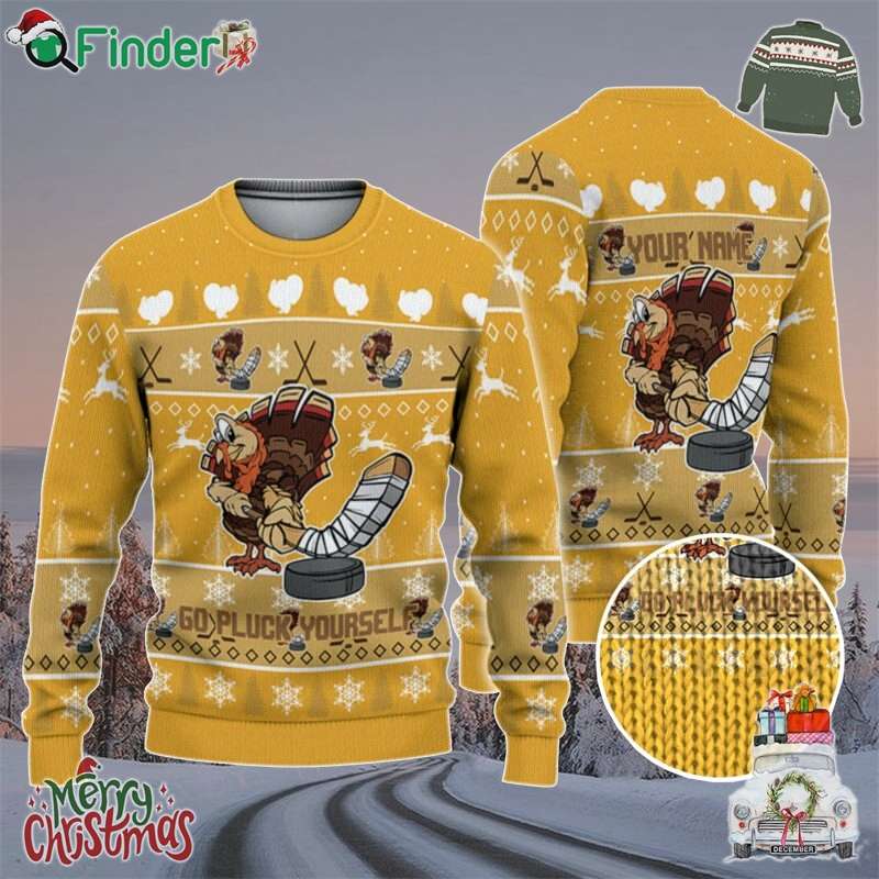 Personalize Ugly Thanksgiving Turkey Player Hockey Sport Yellow Personalize Ugly Thanksgiving Turkey Player Hockey Sport Yellow