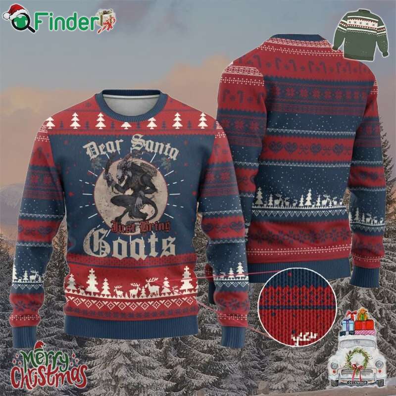 Funny Yule Xmas Ugly Christmas Sweater Dear Santa Just Bring Goats Krampus Funny Yule Xmas Ugly Christmas Sweater Dear Santa Just Bring Goats Krampus