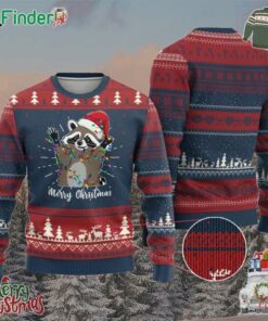 Merry Xmas Raccoon Ugly Christmas Sweater Happy Holidays Gift Animal Red Santa Hat