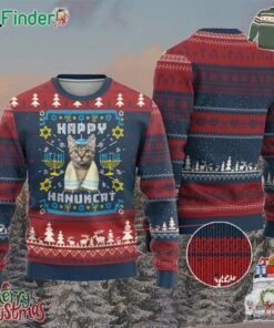 Hanukkah Cat Ugly Christmas Sweater Happy Hanukcat Menorah Ugly Hanukkah Jewish Festival
