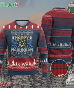 Happy Hanukkah Ugly Christmas Sweater Jewish Festival Of Lights Hanukkiah Menorah Ugly Hanukkah