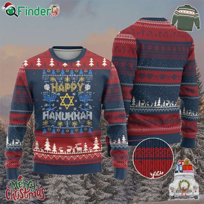 Happy Hanukkah Ugly Christmas Sweater Jewish Festival Of Lights Hanukkiah Menorah Ugly Hanukkah Happy Hanukkah Ugly Christmas Sweater Jewish Festival Of Lights Hanukkiah Menorah Ugly Hanukkah