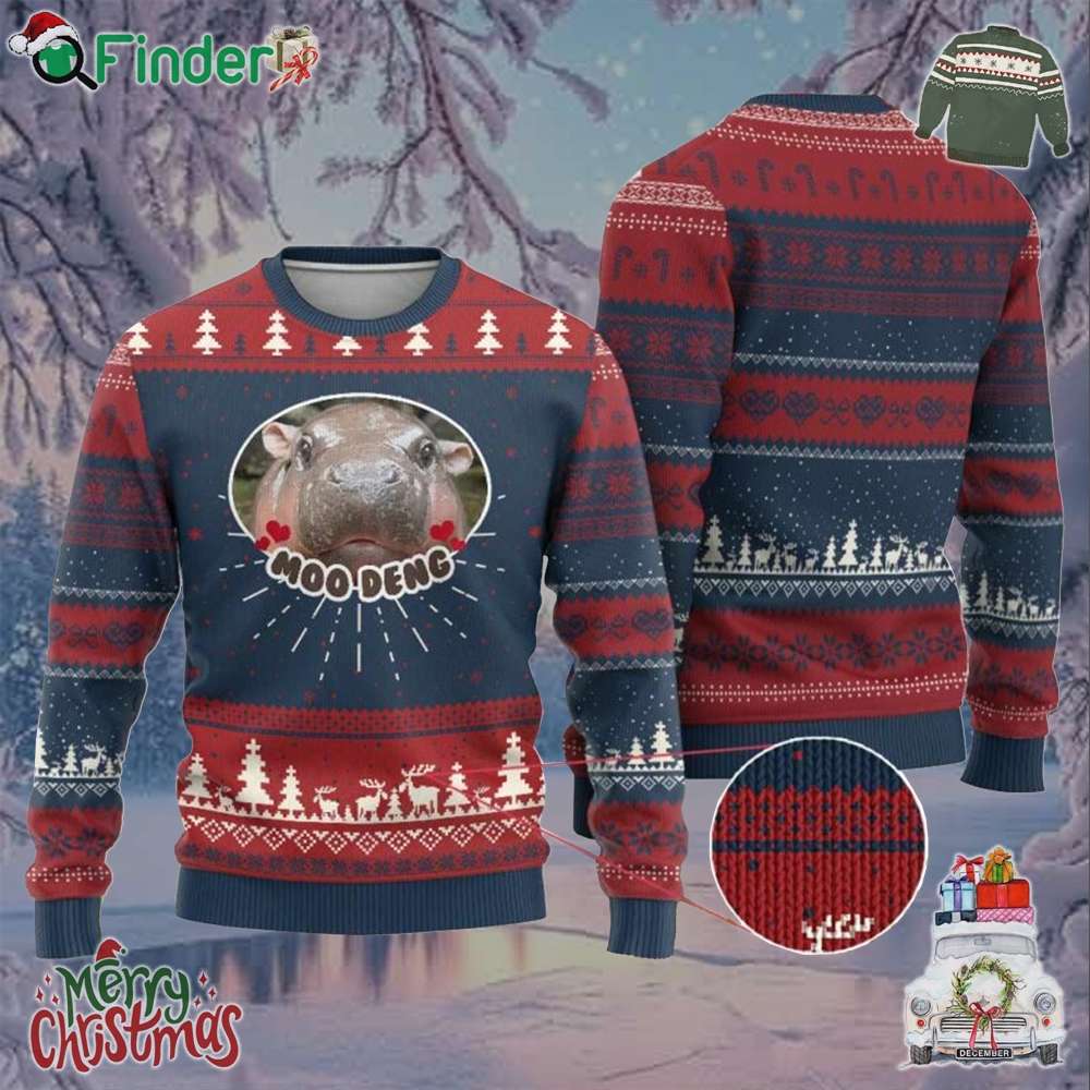 Baby Hippo Moo Deng Ugly Christmas Sweater Cute Pygmy Hippopotamus Meme Baby Hippo Moo Deng Ugly Christmas Sweater Cute Pygmy Hippopotamus Meme