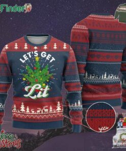 Funny Weed Xmas Ugly Christmas Sweater Lets Get Lit Christmas Tree Cannabis