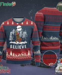 Bigfoot Christmas Tree Lights Ugly Christmas Sweater Believe Rock On Sasquatch Santa Hat
