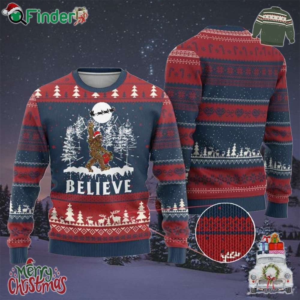 Bigfoot Christmas Tree Lights Ugly Christmas Sweater Believe Rock On Sasquatch Santa Hat Bigfoot Christmas Tree Lights Ugly Christmas Sweater Believe Rock On Sasquatch Santa Hat