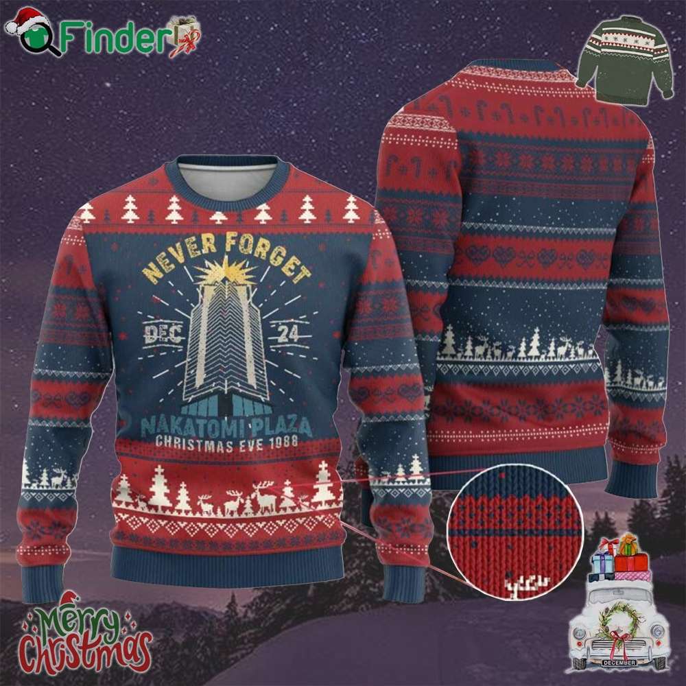 Funny Nakatomi Plaza Ugly Christmas Sweater Never Forget December 24 Xmas Eve 1988 Funny Nakatomi Plaza Ugly Christmas Sweater Never Forget December 24 Xmas Eve 1988