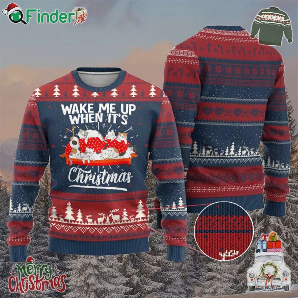 Cute Cat Wake Me Up When Its Christmas Chillin Ugly Christmas Sweater Cute Cat Wake Me Up When Its Christmas Chillin Ugly Christmas Sweater