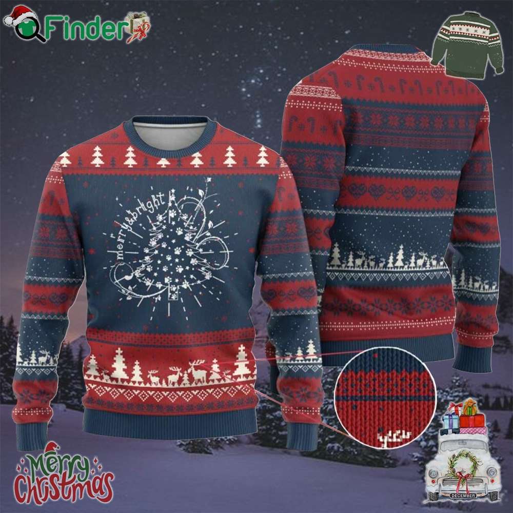 Christmas Dog Ugly Christmas Sweater Merry And Bright Cute Xmas Tree With Paws Gift For Dog Lover Christmas Dog Ugly Christmas Sweater Merry And Bright Cute Xmas Tree With Paws Gift For Dog Lover