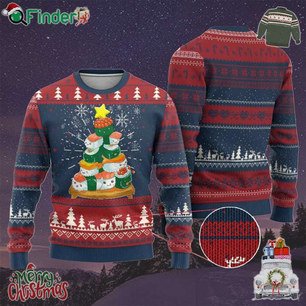 Funny Sushi Christmas Tree Ugly Christmas Sweater Cute Japanese Xmas Funny Sushi Christmas Tree Ugly Christmas Sweater Cute Japanese Xmas