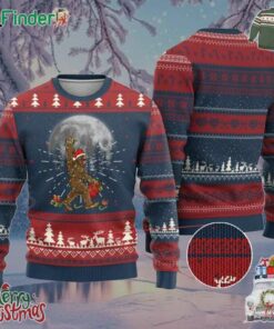 Bigfoot Christmas Tree Lights Ugly Christmas Sweater Believe Bigfoot Santa Hat Sasquatch Loves Rock On