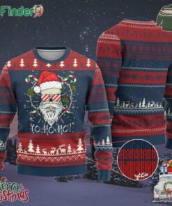 Cool Santa Ugly Christmas Sweater Yo Ho Ho Skull Beard Sunglass