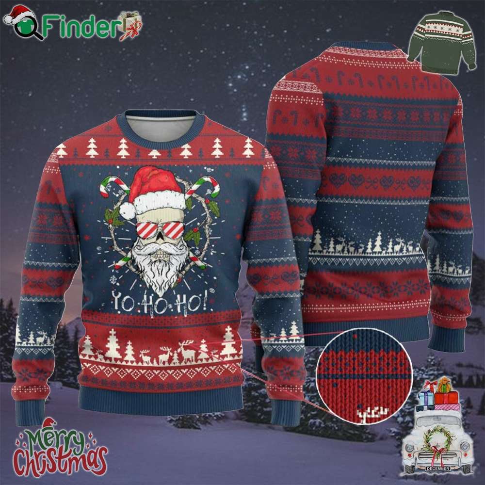 Cool Santa Ugly Christmas Sweater Yo Ho Ho Skull Beard Sunglass Cool Santa Ugly Christmas Sweater Yo Ho Ho Skull Beard Sunglass