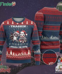 Funny Opossum Raccoon Xmas Ugly Christmas Sweater Trashin Through The Snow Garbage Gang