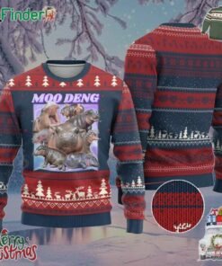 Baby Hippo Moo Deng Ugly Christmas Sweater The Famous Cute Pygmy Hippopotamus