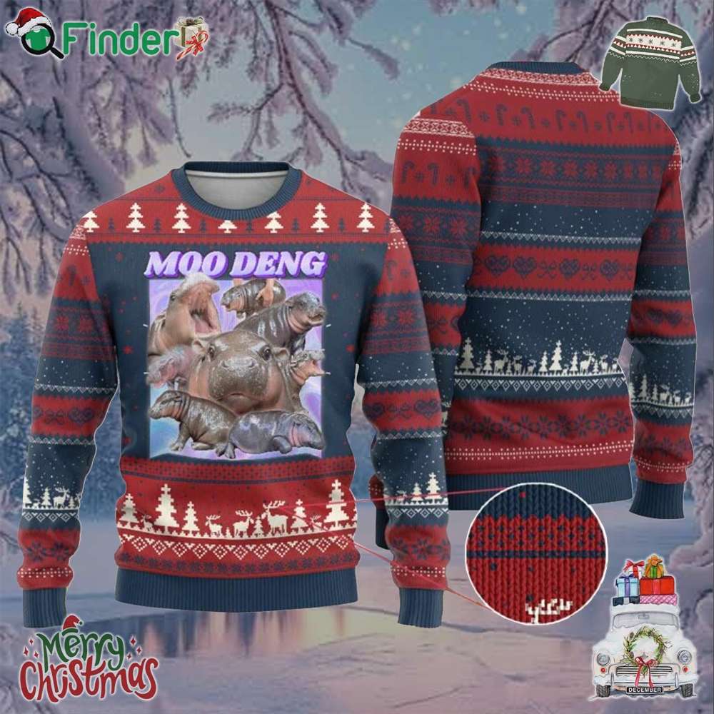 Baby Hippo Moo Deng Ugly Christmas Sweater The Famous Cute Pygmy Hippopotamus Baby Hippo Moo Deng Ugly Christmas Sweater The Famous Cute Pygmy Hippopotamus