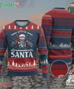 Funny Christmas Motorcycle Santa Ugly Christmas Sweater Lets Go Santa Skull Motorbike Rider