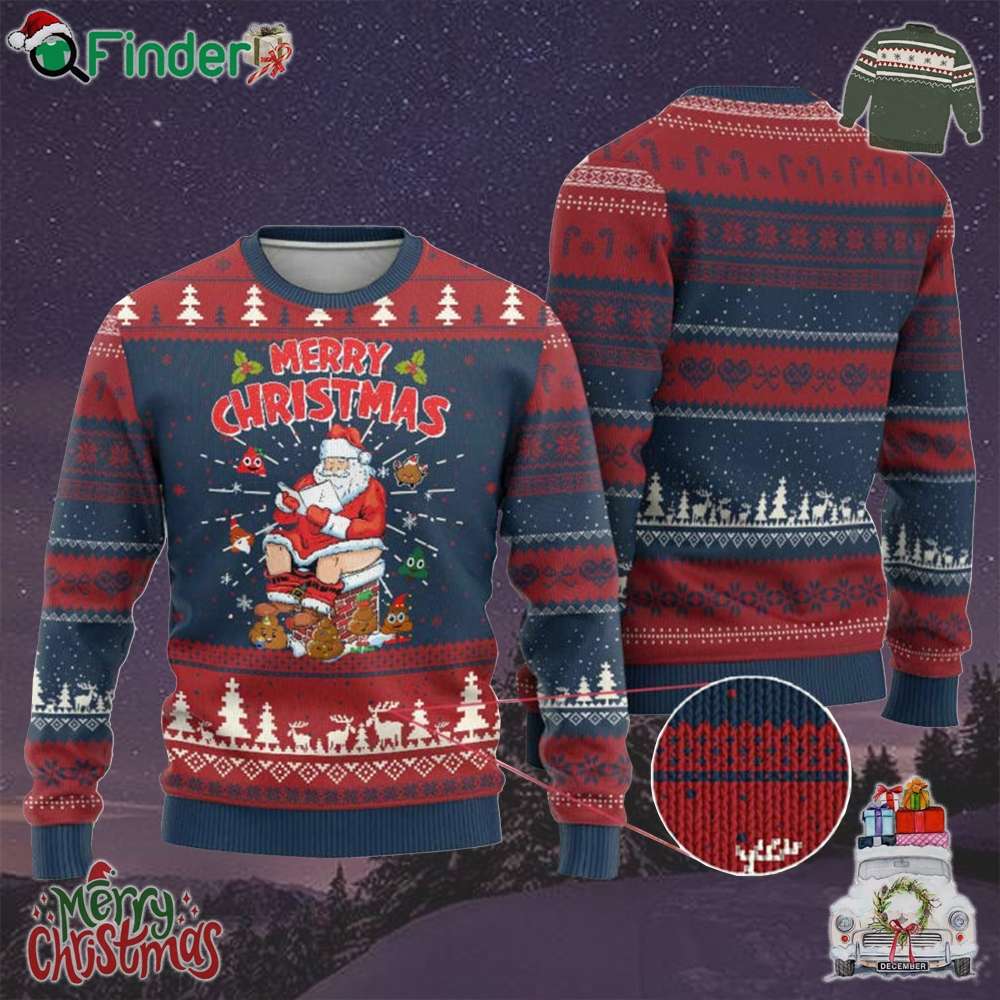 Funny Xmas Bad Santa Ugly Christmas Sweater Santa Pooping Down The Chimney Funny Xmas Bad Santa Ugly Christmas Sweater Santa Pooping Down The Chimney