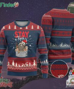 Funny Raccoon Xmas Ugly Christmas Sweater Stay Trashy Garbage Trashin Santa Hat