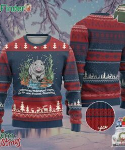 Baby Hippo Moo Deng Ugly Christmas Sweater Unbothered Bouncy Pig Meme Cute Viral