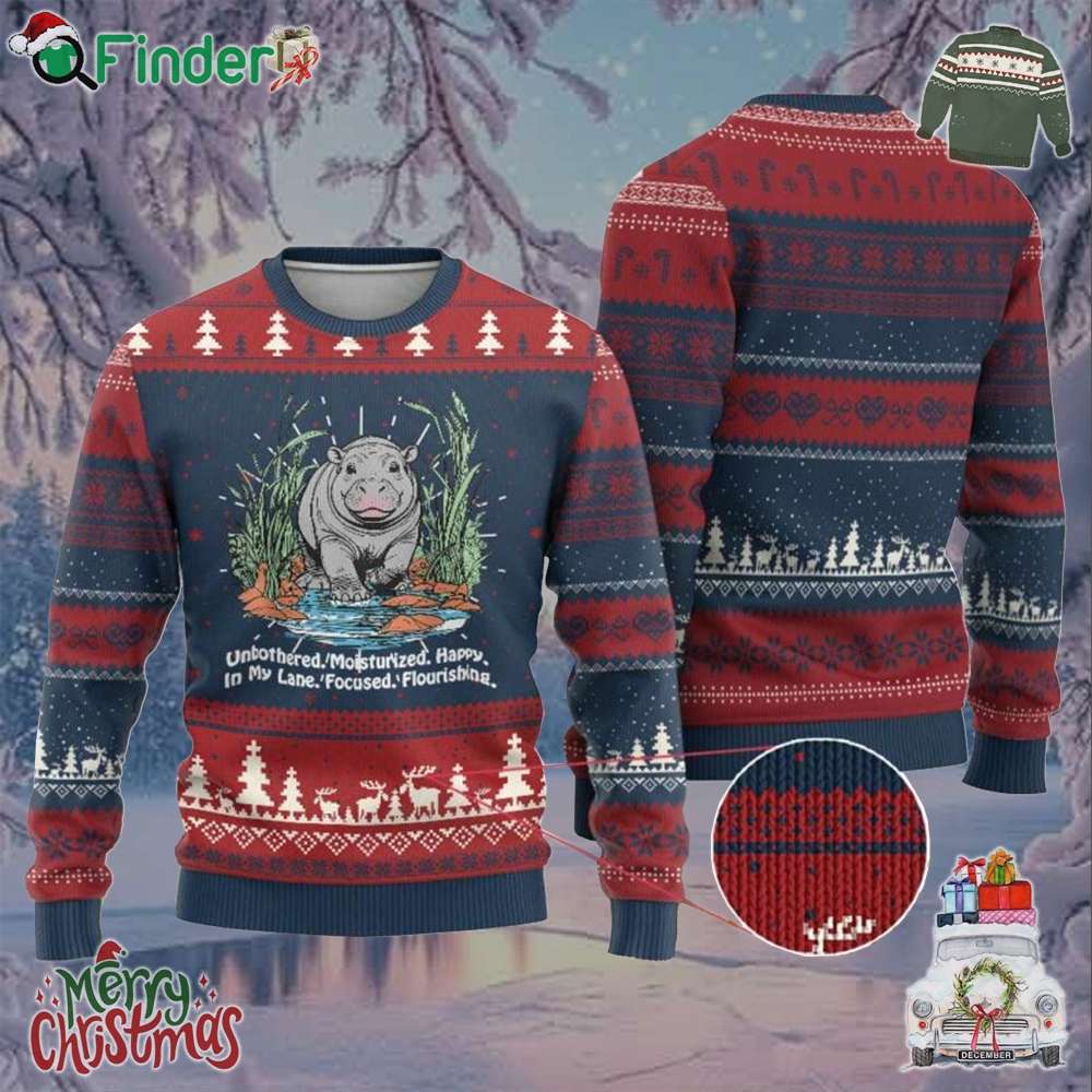 Baby Hippo Moo Deng Ugly Christmas Sweater Unbothered Bouncy Pig Meme Cute Viral Baby Hippo Moo Deng Ugly Christmas Sweater Unbothered Bouncy Pig Meme Cute Viral
