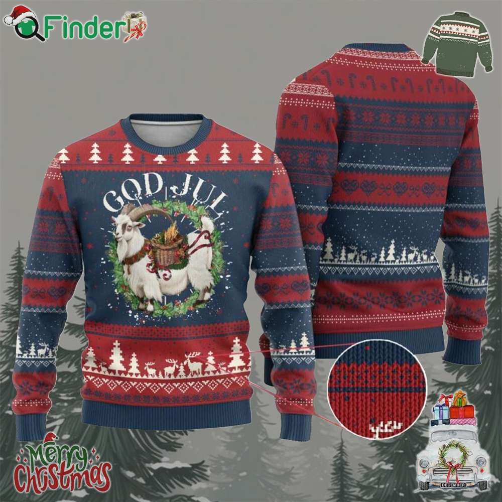 God Jul Ugly Christmas Sweater Yule Goat Xmas Wreath Winter Solstice God Jul Ugly Christmas Sweater Yule Goat Xmas Wreath Winter Solstice