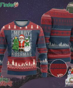 Funny Weed Xmas Ugly Christmas Sweater Merry Kushmas Naughty Santa Snowman Cannabis 420