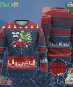 Personalized Dinosaur Christmas Ugly Christmas Sweater Custom Name Merry Rexmas Xmas Pet Dino Trex Red Truck Family