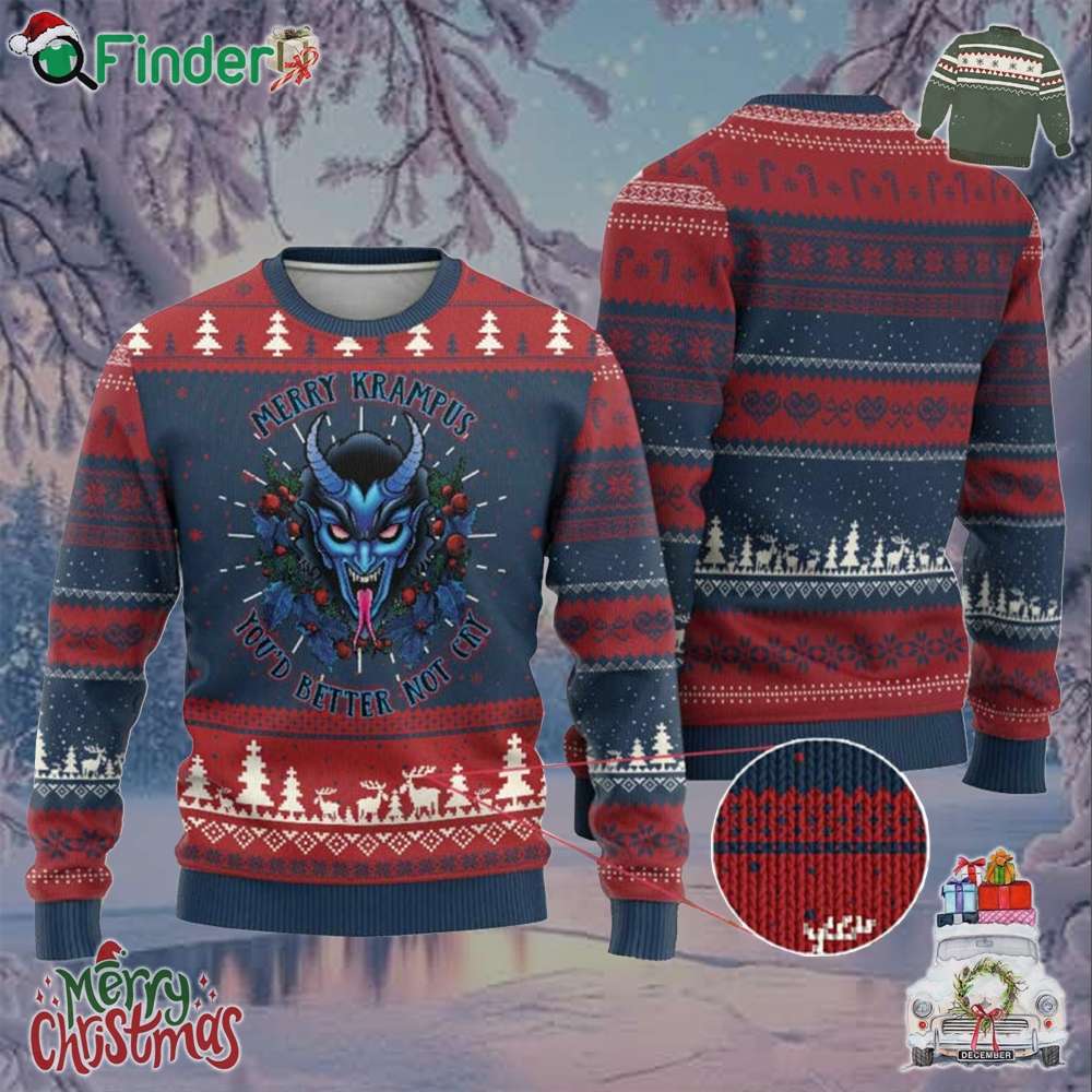 Merry Krampus Ugly Christmas Sweater Youd Better Not Cry Horor Xmas Merry Krampus Ugly Christmas Sweater Youd Better Not Cry Horor Xmas