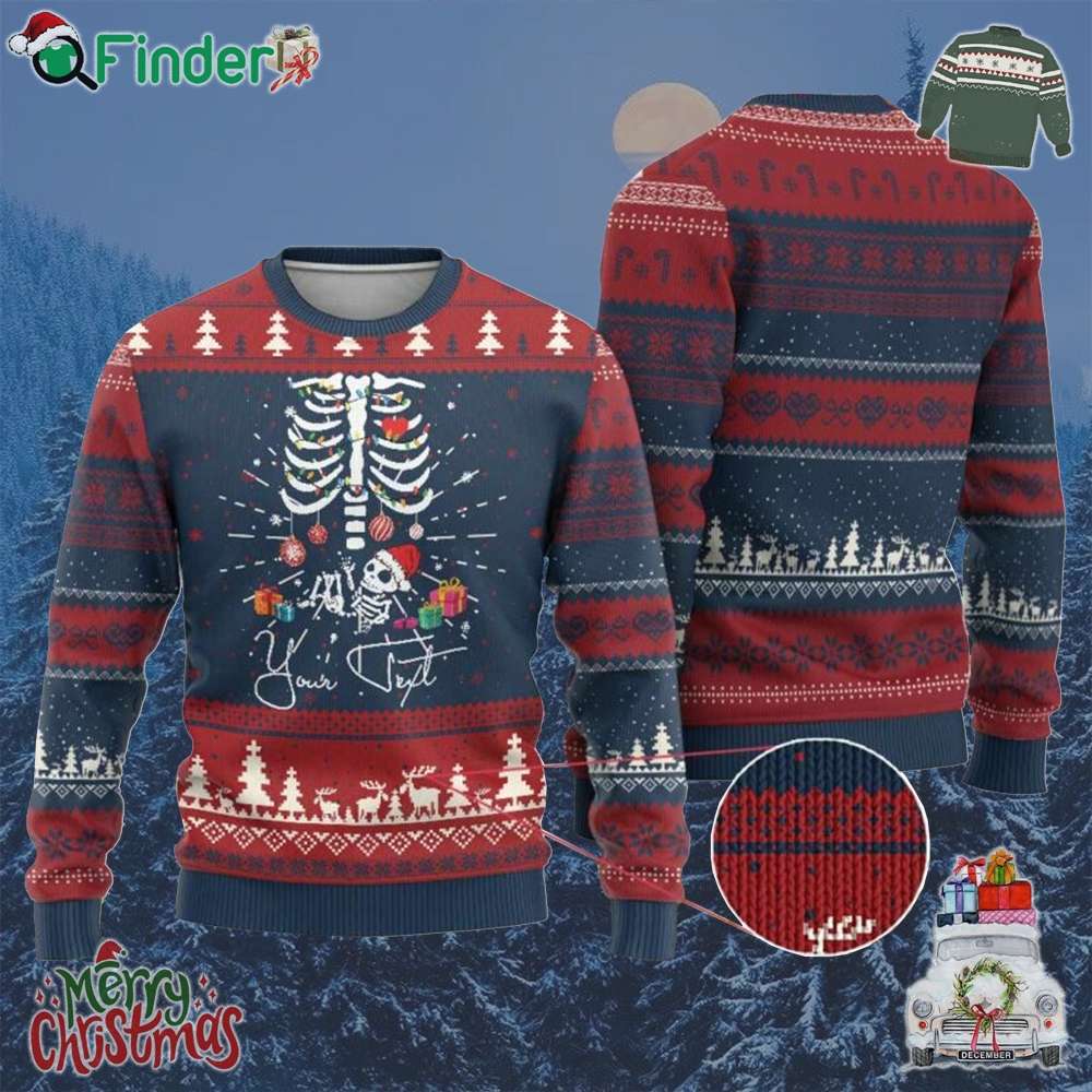 Personalized Pregnancy Announcement Ugly Christmas Sweater Custom Name Maternity Christmas Skeleton Baby Monster Mom To Be Tee Personalized Pregnancy Announcement Ugly Christmas Sweater Custom Name Maternity Christmas Skeleton Baby Monster Mom To Be Tee