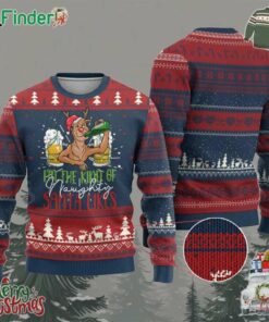 Xmas Drinking Ugly Christmas Sweater Reindeer Beer Drunk Im The Kind Of Naughty Santa Likes