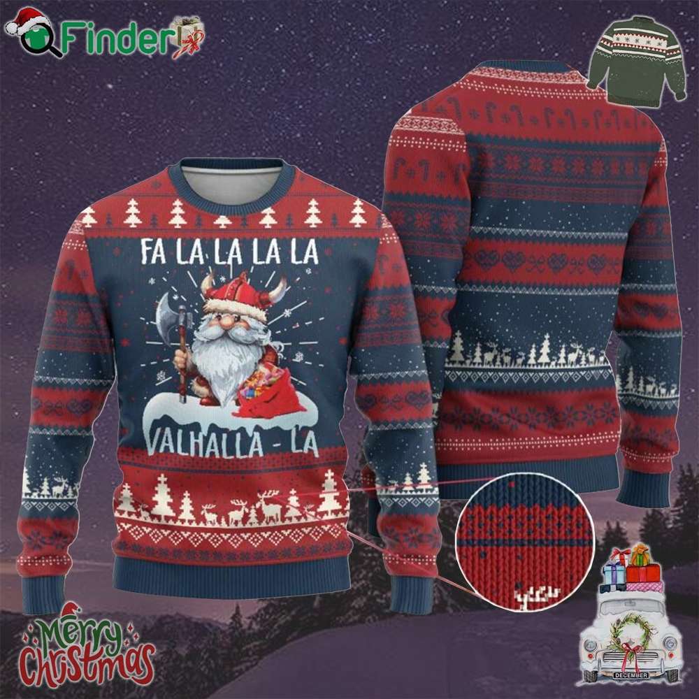 Viking Xmas Ugly Christmas Sweater Fa La La La Valhalla La Viking Santa Gnome Viking Xmas Ugly Christmas Sweater Fa La La La Valhalla La Viking Santa Gnome