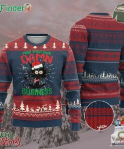 Xmas Harris Walz Ugly Christmas Sweater Funny Santa Cat Mind Your Own Damn Business
