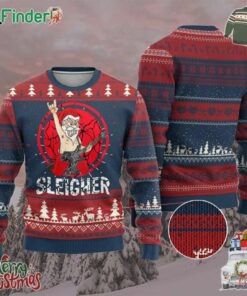 Heavy Mental Ugly Christmas Sweater Sleigher Santa Playing Guitar
