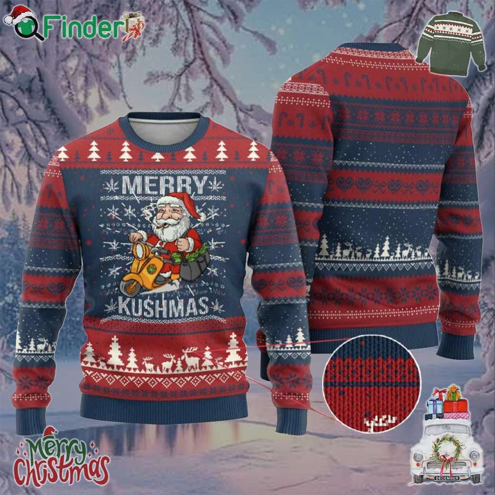 Merry Kushmas Ugly Christmas Sweater Ugly Santa Smoking Cannabis Weed 420 Xmas Merry Kushmas Ugly Christmas Sweater Ugly Santa Smoking Cannabis Weed 420 Xmas