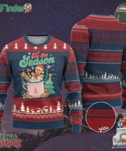 Tis The Season Xmas Ugly Christmas Sweater Groovy Retro Gingerbread Hot Cocoa