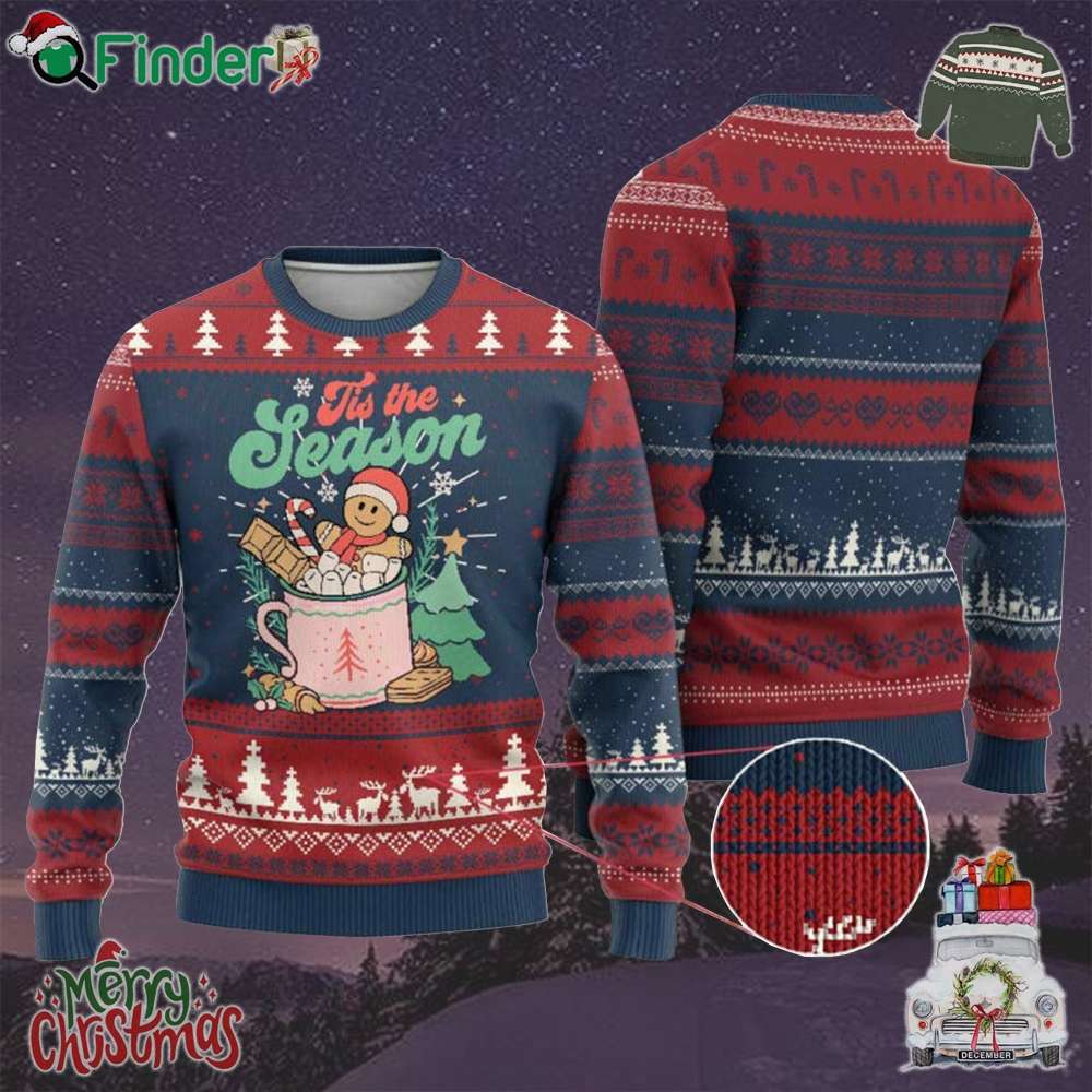 Tis The Season Xmas Ugly Christmas Sweater Groovy Retro Gingerbread Hot Cocoa Tis The Season Xmas Ugly Christmas Sweater Groovy Retro Gingerbread Hot Cocoa