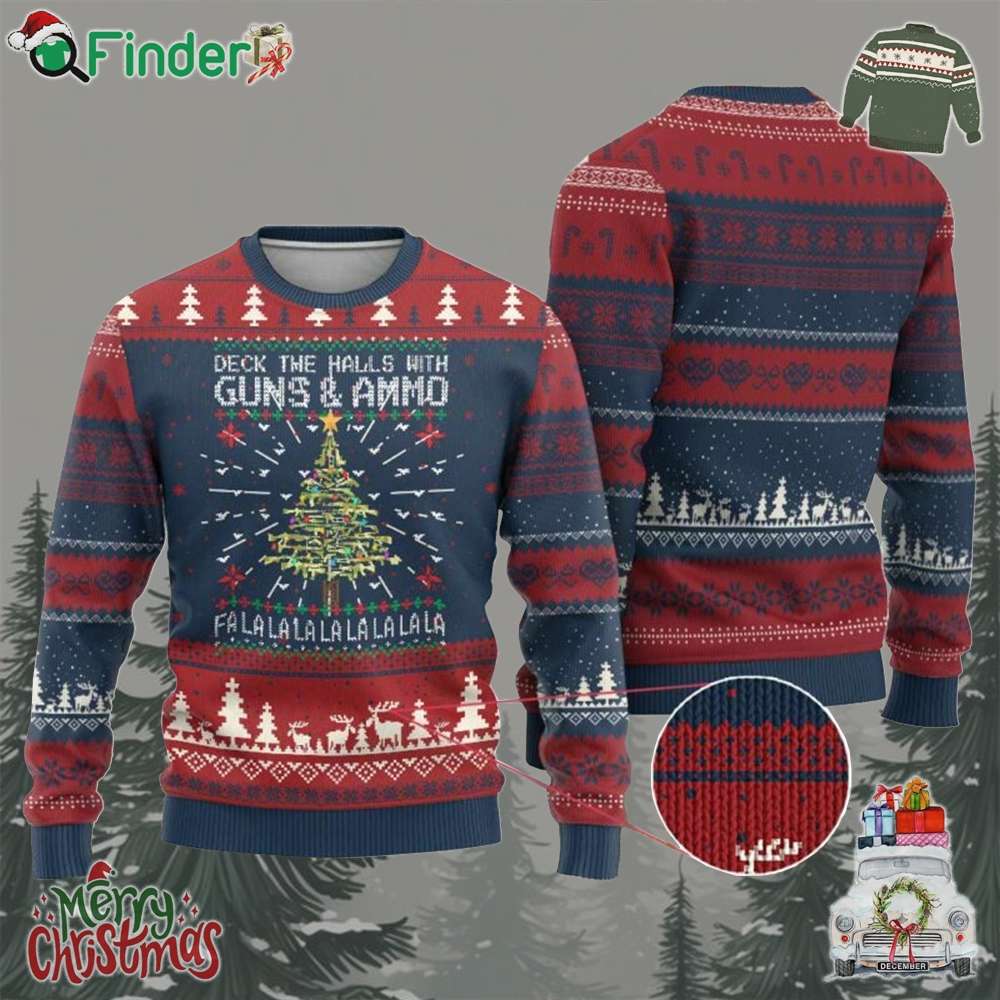 Xmas Gun Lover Ugly Christmas Sweater Deck The Halls With Guns And Ammo Xmas Gun Lover Ugly Christmas Sweater Deck The Halls With Guns And Ammo