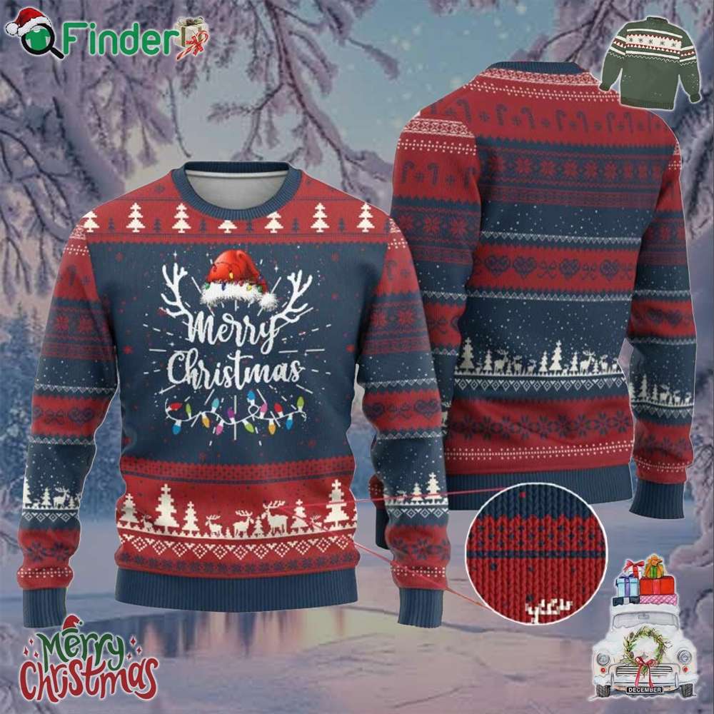 Merry Christmas Ugly Christmas Sweater Lights Red Santa Hat Xmas Family Matching Merry Christmas Ugly Christmas Sweater Lights Red Santa Hat Xmas Family Matching