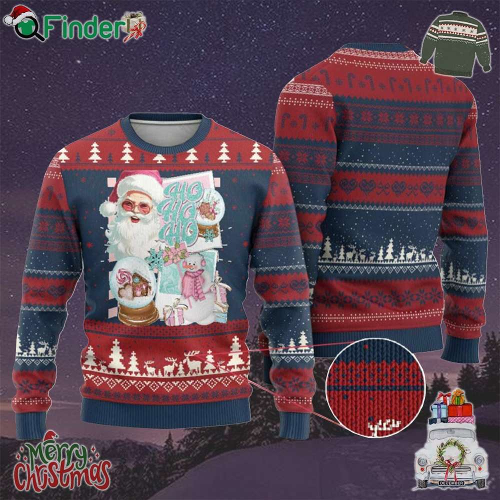 Vintage Xmas Ugly Christmas Sweater Pink Santa Claus Ho Ho Ho Vintage Xmas Ugly Christmas Sweater Pink Santa Claus Ho Ho Ho