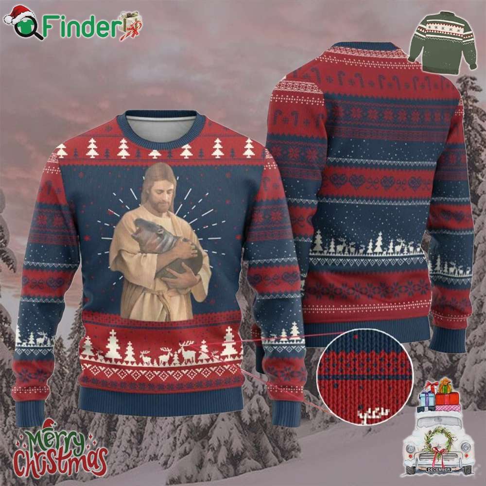 Jesus Loves Moo Deng Ugly Christmas Sweater Bouncy Pig Cute Pygmy Hippo Meme Jesus Loves Moo Deng Ugly Christmas Sweater Bouncy Pig Cute Pygmy Hippo Meme