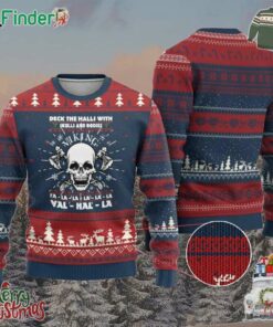 Xmas Viking Valhalla Ugly Christmas Sweater Deck The Halls With Skulls And Bodies