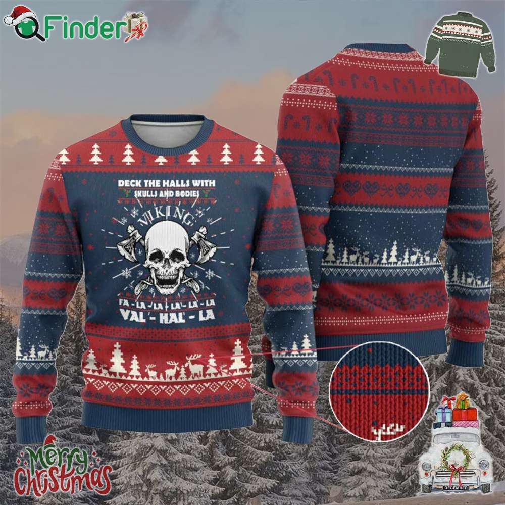Xmas Viking Valhalla Ugly Christmas Sweater Deck The Halls With Skulls And Bodies Xmas Viking Valhalla Ugly Christmas Sweater Deck The Halls With Skulls And Bodies