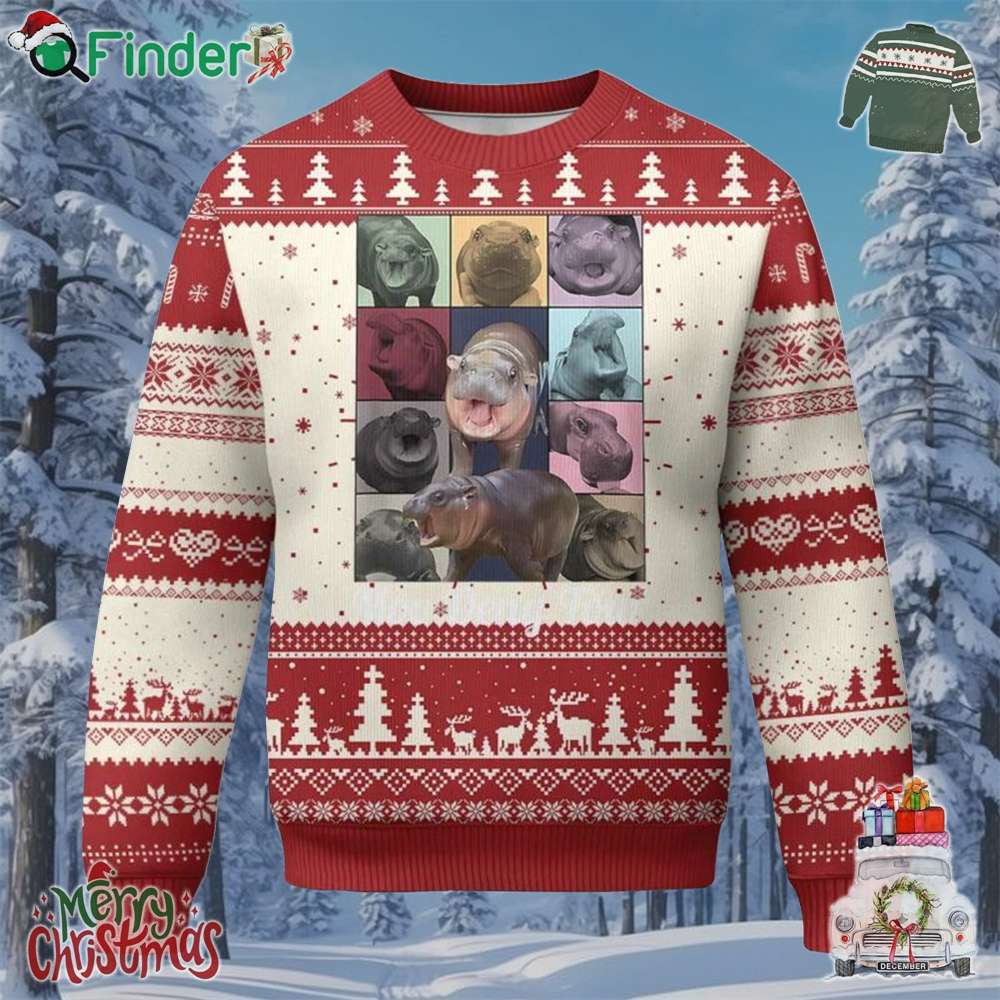 Baby Hippo Moo Deng Tour Ugly Christmas Sweater Bouncy Cute Pygmy Hippopotamus Baby Hippo Moo Deng Tour Ugly Christmas Sweater Bouncy Cute Pygmy Hippopotamus