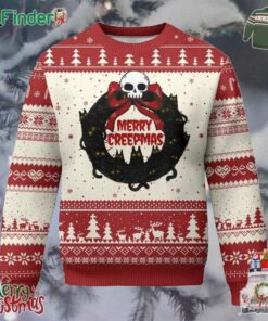 Gothic Xmas Ugly Christmas Sweater Merry Creepmas Cat Wreath