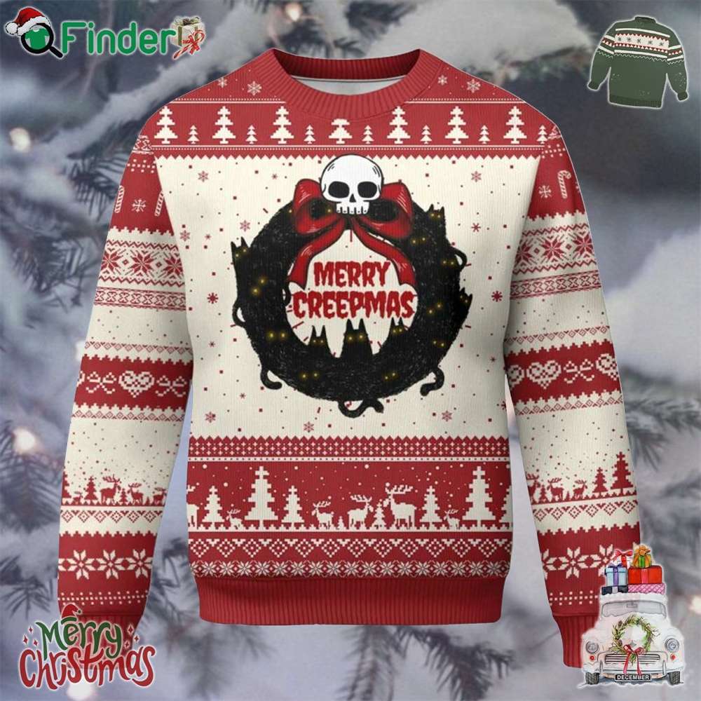 Gothic Xmas Ugly Christmas Sweater Merry Creepmas Cat Wreath Gothic Xmas Ugly Christmas Sweater Merry Creepmas Cat Wreath