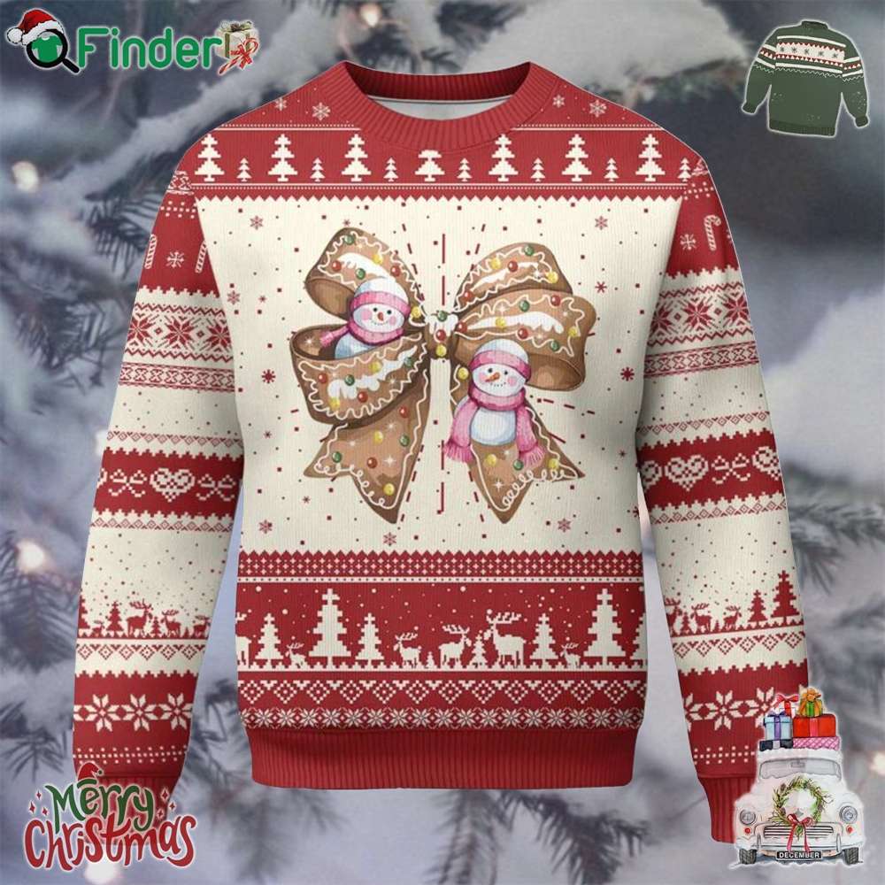 Gingerbread Coquette Bow Ugly Christmas Sweater Cute Snowman Girly Xmas Gifts For Her Gingerbread Coquette Bow Ugly Christmas Sweater Cute Snowman Girly Xmas Gifts For Her