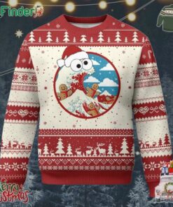 Funny Xmas Ugly Christmas Sweater Santa Tsunami Is Eating Ginger Bread Xmas