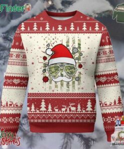 Funny Xmas Veteran Ugly Christmas Sweater Santa Hat Camo American Flag